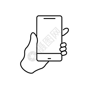 手触摸线条样式的智能手机图标 白色孤立背景上的光标手指矢量插图 用于应用程序 网页设计和商业概念的手触摸屏图片
