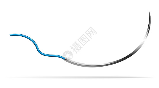具有三面体横截面形状的外科切割针 其曲率为 3 8 的圆 无创伤 附有缝合材料 用于缝制紧密的织物和皮革 向量图片