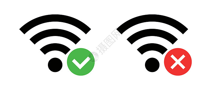 一组 Wi-Fi 图标和复选标记 以及 Wi-Fi 图标和十字标记 向量图片