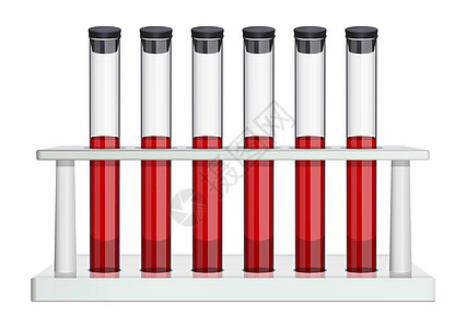 实验室架中装有血液或其他红色液体的实验室试管 对患者进行血液 分析和诊断的实验室研究图片
