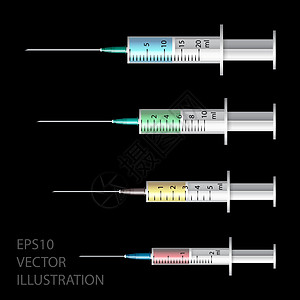 医用注射器 一套不同尺寸的一次性塑料注射器 用于皮下和肌肉注射 矢量插图科学医院药店诊所疾病液体援助治疗工具图片