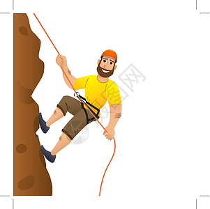 攀岩者 人类承诺要升起陡峭的斜坡 卡通人物冒险胡须男人保险运动员爱好登山风险头盔胡子图片