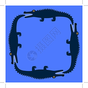 鳄鱼的背景 装饰图案 蓝地和深蓝色鳄鱼 矢量图像图片
