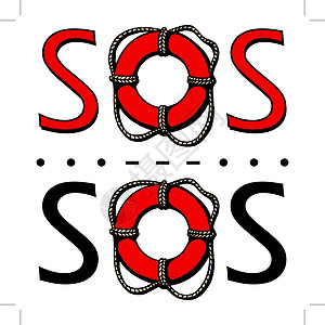 SOS 使用摩尔斯代码在电报中发出国际遇险信号浮标绳索紧迫感渲染职员帮助条纹灾难苦恼情况图片