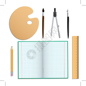 一套用于学校和创造性工作的文具 单独物品 白色背景 矢量插图 (单位 千美元)图片