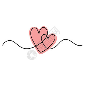 两颗心连续画线 心情侣时尚简约插图 一行抽象画艺术手绘心脏夫妻绘画爱心图标标识草图符号图片