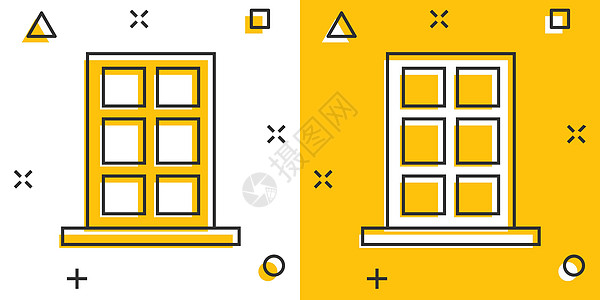 漫画样式中的窗口图标 孤立背景上的例举卡通矢量插图 室内喷洒效应代表商业概念 笑声玻璃不动产卡通片建筑控制板矩形财产建筑学框架正图片