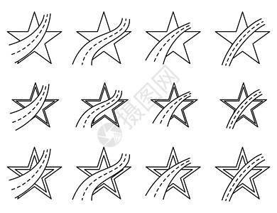 带有恒星路图图标 矢量插图 以平面线性设计方式显示的星号图标图片