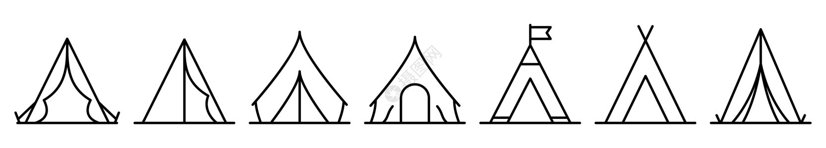 帐篷图标 矢量插图 露营或旅行线性图标图片