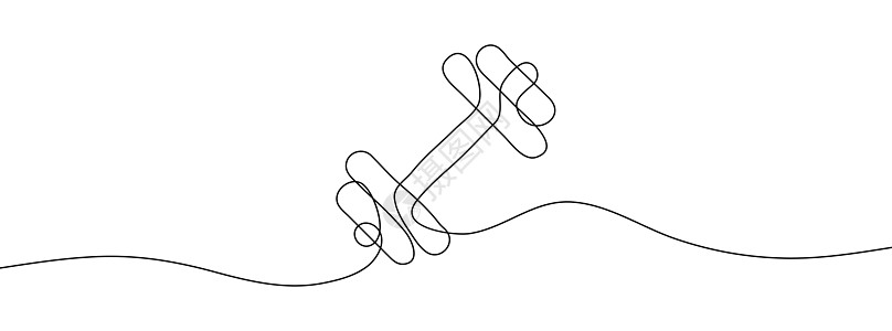 手绘线哑铃的连续线条绘制 一张线描背景 哑铃连续线图标画线涂鸦训练实线重量运动员杠铃力量健美草图设计图片