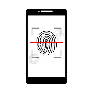 智能手机解锁图标 指纹扫描图标 矢量插图展示拇指鉴别打印隐私识别传感器电话安全生物图片