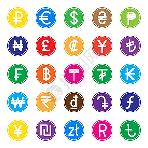 不同国家的货币迹象 一套矢量货币符号 一种世界价格硬币现金插图卢布投资经济卢比银行图片