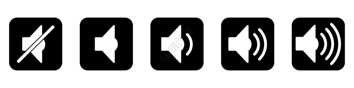 音量按钮 不同音量水平的一组图标 矢量说明力量白色警笛界面插图扬声器扩音器嗓音黑色声音图片