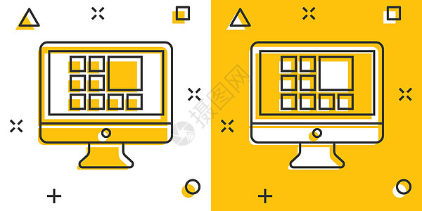 漫画风格的个人电脑 桌面 pc 卡通矢量插图在孤立的背景上 监控显示飞溅效果标志业务概念办公室技术电气老鼠卡通片商业整块互联网监图片