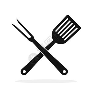 Grill叉和Spatula 交叉烧烤工具 矢量插图图片