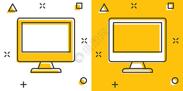 漫画风格的个人电脑 桌面 pc 卡通矢量插图在孤立的背景上 监控显示飞溅效果标志业务概念展示笔记本老鼠互联网商业技术电气办公室监图片