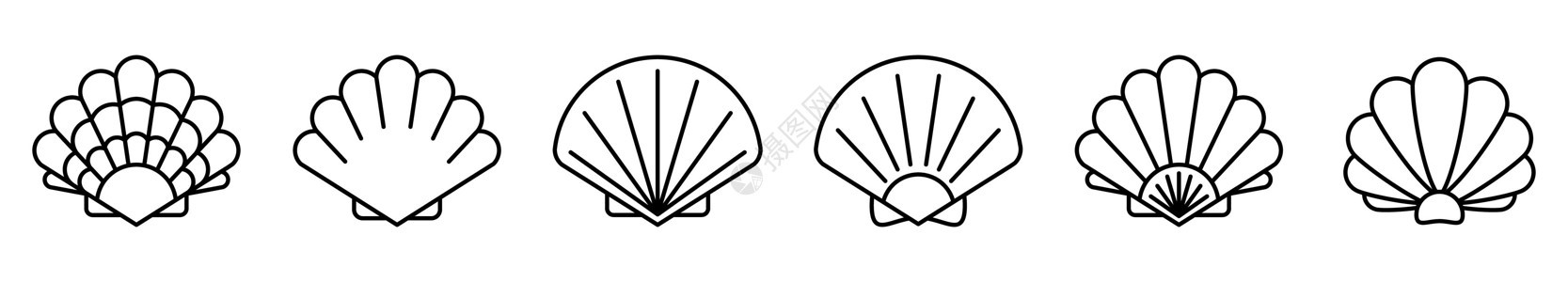 海贝壳图标 外壳矢量图标 黑色线性海贝壳图标图片
