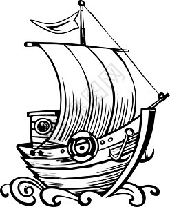 有波浪的旧船冒险巡航绘画帆船游艇海洋草图水手护卫舰海盗图片
