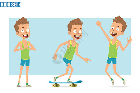 卡通平板有趣的运动男孩性格矢量滑板跳跃男人冒充假期休息男生动画片手势玩家图片