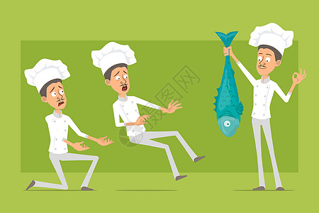 卡通平板厨师烹饪员 性格矢量快乐寿司面包师男性手势菜肴男人酒吧海洋食物图片