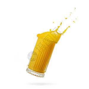 橙汁喷洒在白色上 一杯橙汁喷射杯子 特写 库存照片早餐水果玻璃飞溅海浪饮食热带美食运动饮料图片