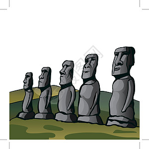复活节岛 石像纪念碑绘画历史天空平台旅游路线卡片雕像地标图片