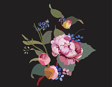花朵绘画优雅的彩色古董设计图片