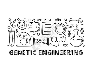 基因卵子一组涂鸦提纲遗传工程图标纳米公式吸管科学技术管子基因组生物学药店粒子插画