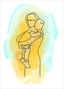 母亲怀抱一个孩子 紧紧拥抱着 直线艺术的风格说明了这一点 (掌声)图片