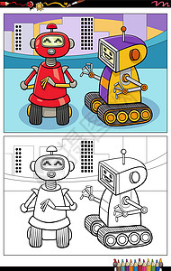 卡通机器人或机器人字符彩色书页页面图片