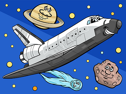 宇宙空间中的卡通航天航天飞机字符图片