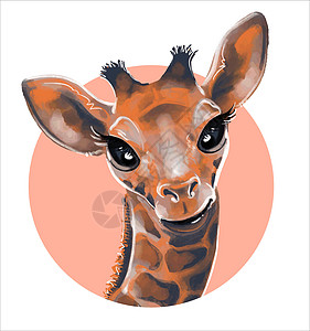 长颈鹿在圆圈里画出可爱的水彩色长颈鹿的肖像 说明 儿童动物指纹图片