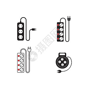 扩展线条图标插图电气插头绳索危险电缆金属交流电电压力量图片