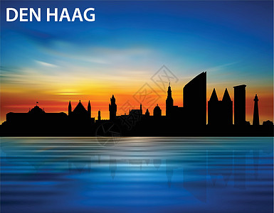 日落时登海格市的轮廓图片
