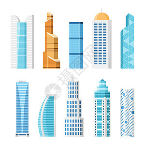 城市摩天大楼 孤立的矢量漫画建筑学蓝色玻璃市中心中心街道商业住宅插图公寓图片