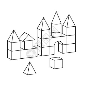 用于彩色书的线条样式风格玩具建筑塔插图木头建筑学立方体学习男生塑料构造童年乐趣孩子图片