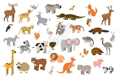 以卡通风格的动物组成的大型矢量 与哺乳动物一起收集病媒图片