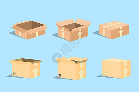 装有脆弱标志的盒式包装箱打开和封闭盒子 纸箱模型装置图片