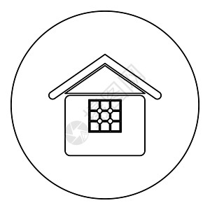 圆圆黑颜色矢量插图图像外观轮廓线细样风格中的家图标公寓住宅圆圈服务建筑圆形黑色财产大厦图片