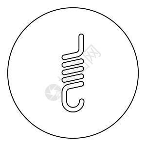 圆环黑色颜色矢量插图图像大纲轮廓细线风格的汽车悬浮图标的弹簧 带有钩索张拉力延伸圈接合器图片