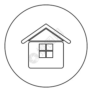 圆圆黑颜色矢量插图图像外观轮廓线细样风格中的家图标圆圈公寓黑色服务建筑大厦财产住宅圆形图片