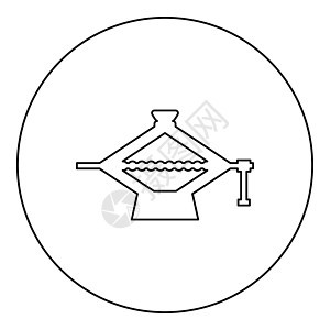 螺旋千斤顶起重设备机构 用于提升汽车维修剪刀形图标的支撑载荷 圆形黑色矢量插图图像轮廓轮廓线薄型图片