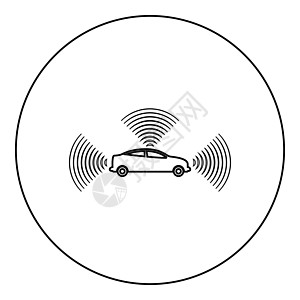 车载无线电信号传感器智能技术自动驾驶所有方向图标 环绕黑色矢量说明图像轮廓图示轮廓线细形风格 )图片