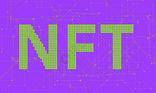 区块链背景上的 NFT 字母 横幅 背景是水平的密码插图令牌交换平台信息交易创造力渲染图表图片