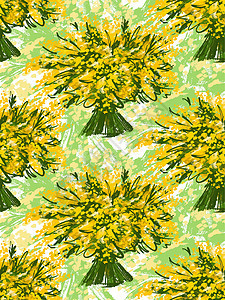 鲜花无缝模式 一束浅绿色背景的黄米摩萨弹簧花束图片