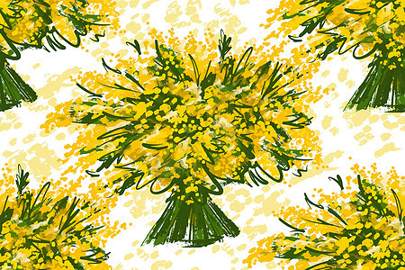 无缝的花朵模式 白色背景上的黄米摩萨春花束图片