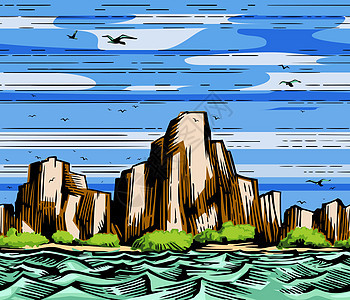 海悬崖和海鸥 风景图片