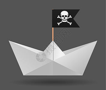 挂着海盗旗的纸船 白色背景 孤立物体图片