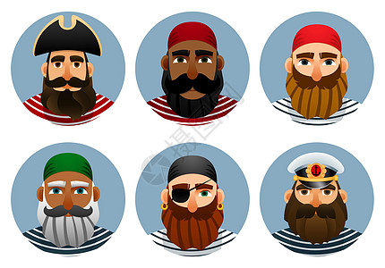 一群圆形水手的肖像画 他们都是海贼插图职业胡子漫画卡通片海军男性厨师用户男生图片