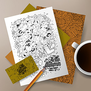 秋季公司身份集商业传单艺术叶子插图设计物品小麦橡木手绘图片